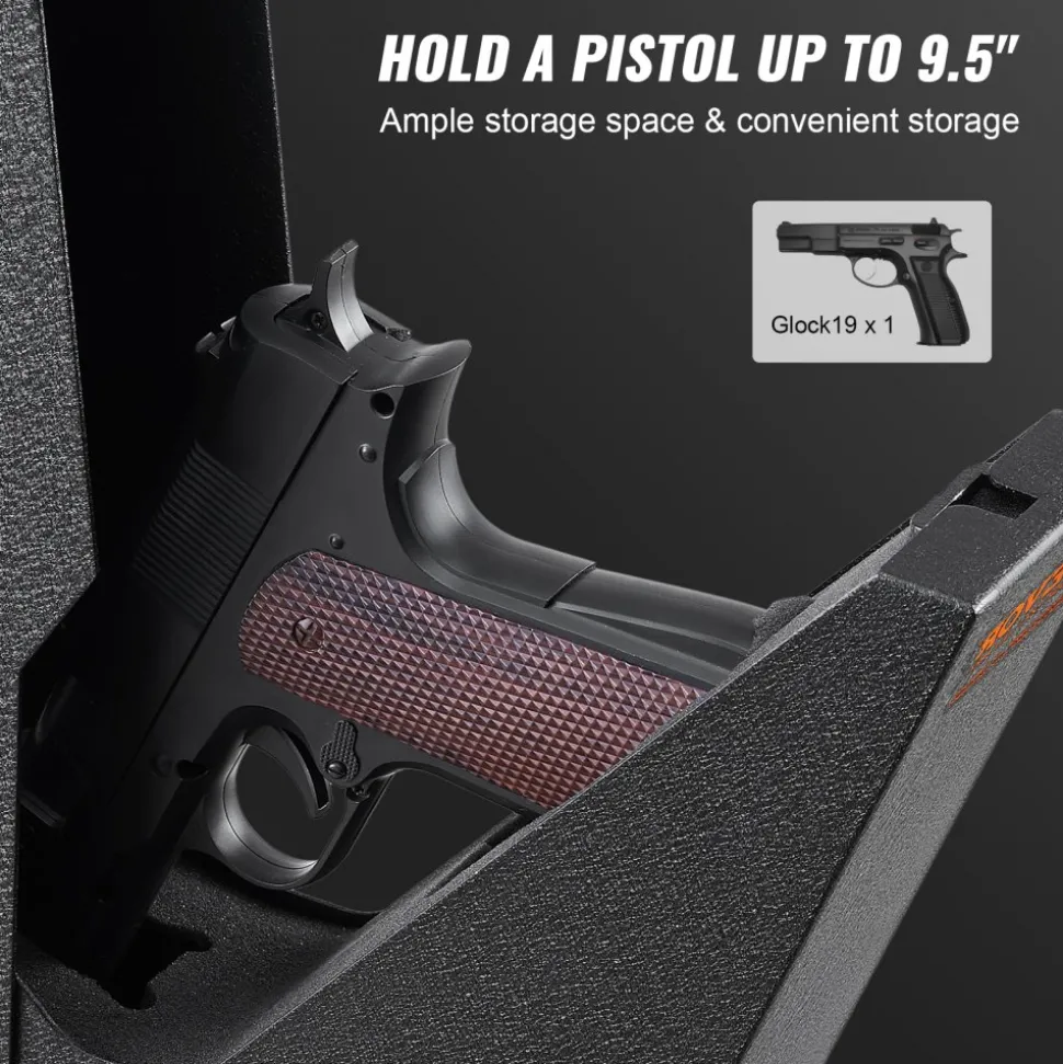 VEVOR Mounted Gun Safe for Pistols, Biometric Gun Safe with Three Quick Access Ways of Fingerprints, Passwords and Keys, Handgun Safe for 1 Pistol for Home, Bedside, Nightstand, Wall