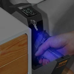 VEVOR Mounted Gun Safe for Pistols, Biometric Gun Safe with Three Quick Access Ways of Fingerprints, Passwords and Keys, Handgun Safe for 1 Pistol for Home, Bedside, Nightstand, Wall