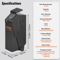 VEVOR Mounted Gun Safe for Pistols, Biometric Gun Safe with Three Quick Access Ways of Fingerprints, Passwords and Keys, Handgun Safe for 1 Pistol for Home, Bedside, Nightstand, Wall