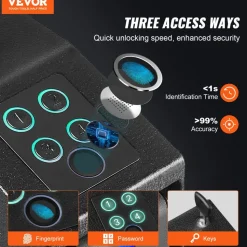 VEVOR Mounted Gun Safe for Pistols, Biometric Gun Safe with Three Quick Access Ways of Fingerprints, Passwords and Keys, Handgun Safe for 1 Pistol for Home, Bedside, Nightstand, Wall