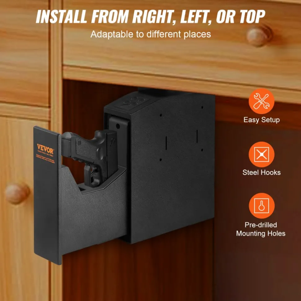VEVOR Mounted Gun Safe for Pistols, Biometric Gun Safe with Three Quick Access Ways of Fingerprints, Passwords and Keys, Handgun Safe for 1 Pistol for Home, Bedside, Nightstand, Wall