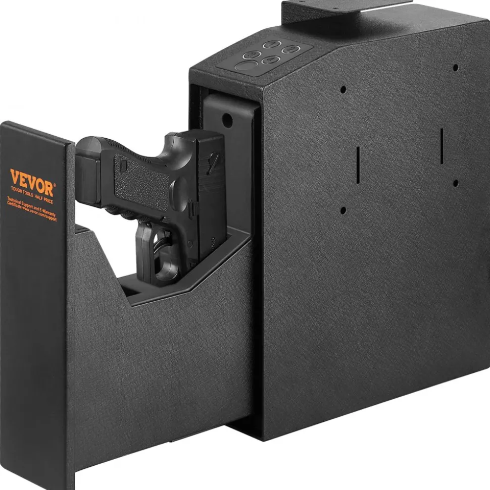 VEVOR Mounted Gun Safe for Pistols, Biometric Gun Safe with Three Quick Access Ways of Fingerprints, Passwords and Keys, Handgun Safe for 1 Pistol for Home, Bedside, Nightstand, Wall