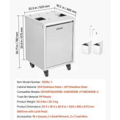 VEVOR Movable Base Cabinet for Orange Juicer, Thickened Stainless Steel, 4 Swivel Casters, Compatible with VEVOR NS2000E-2NS2000E-2TNS2000E-3 Semi-Automatic Feed Orange Juicer, Easy Installation