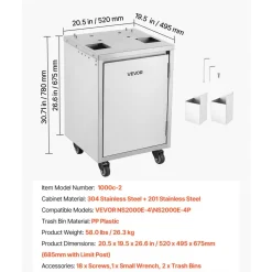 VEVOR Movable Base Cabinet for Orange Juicer, Thickened Stainless Steel Cabinet, 4 Swivel Casters, Compatible with VEVOR NS2000E-4NS2000E-4P Fully Automatic Feed Orange Juicer, Easy Installation