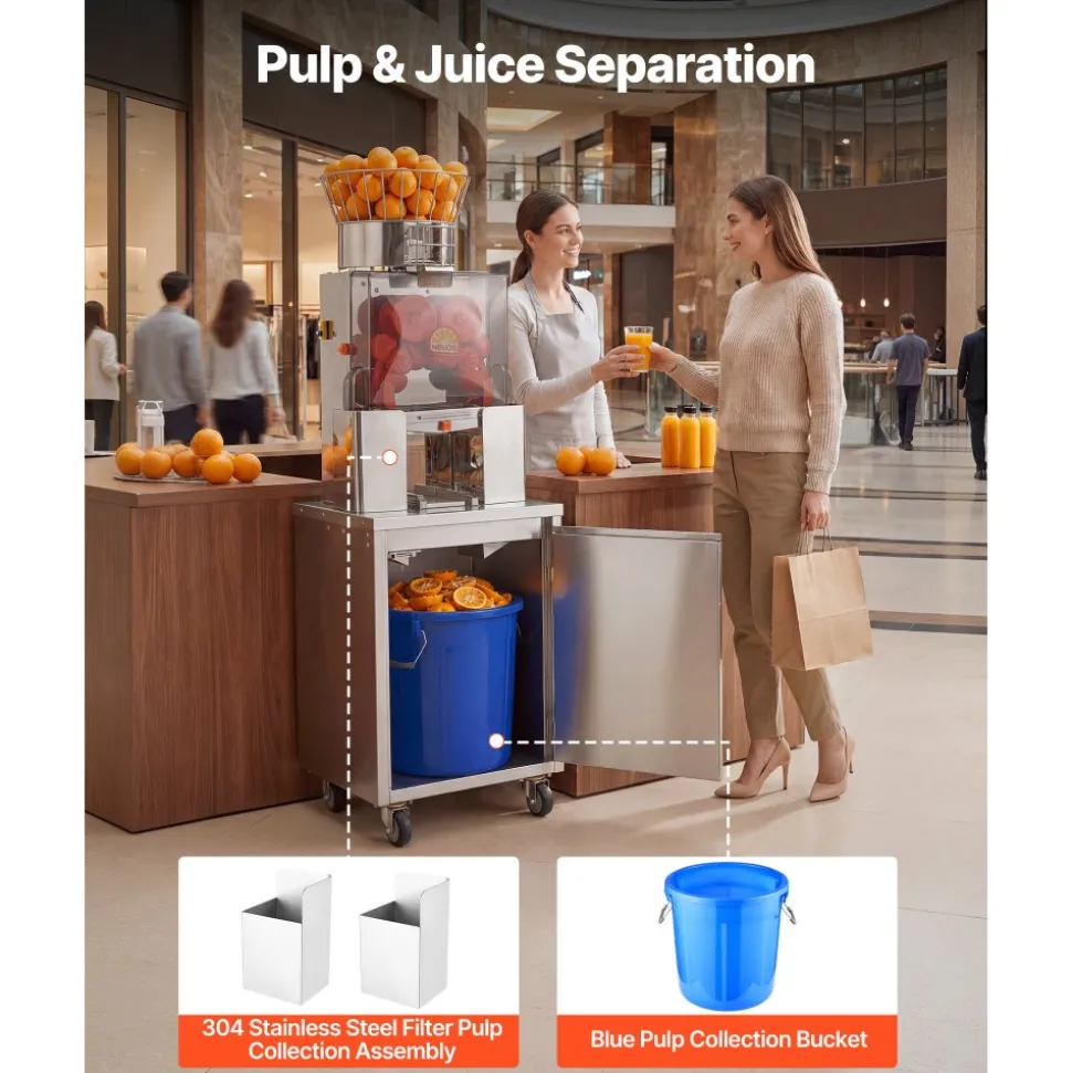 VEVOR Movable Base Cabinet for Orange Juicer, Thickened Stainless Steel Cabinet, 4 Swivel Casters, Compatible with VEVOR NS2000E-4NS2000E-4P Fully Automatic Feed Orange Juicer, Easy Installation