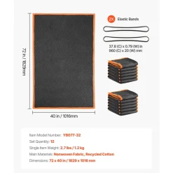 VEVOR Moving Blankets 12 Pcs, 72 x 40 in (32 lbs/dz) Large Packing Blankets with Cotton Filling, Heavy Duty Nonwoven Fabric Padded Moving Blanket for Shipping, Wrapping, Protecting Furniture