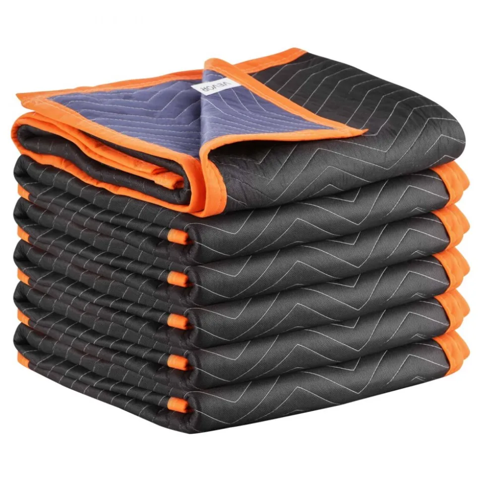 VEVOR Moving Blankets 6 Pcs, 80 x 72 in (35 lbs/dz) Large Packing Blankets with Cotton Filling, Heavy Duty Nonwoven Fabric Padded Moving Blanket for Shipping, Wrapping, Protecting Furniture