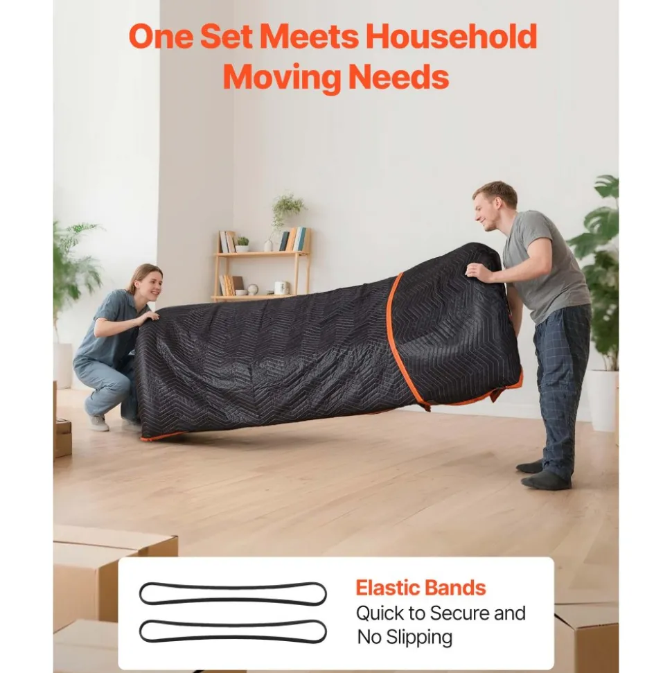 VEVOR Moving Blankets 6 Pcs, 80 x 72 in (35 lbs/dz) Large Packing Blankets with Cotton Filling, Heavy Duty Nonwoven Fabric Padded Moving Blanket for Shipping, Wrapping, Protecting Furniture