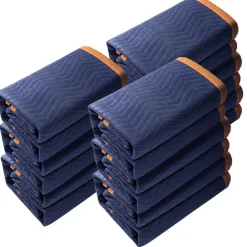 VEVOR Moving Blankets, 80" x 72", 65 lbs/dz Weight, 12 Packs, Professional Non-Woven & Recycled Cotton Packing Blanket, Heavy Duty Mover Pads for Protecting Furniture, Floors, Appliances, Blue/Orange