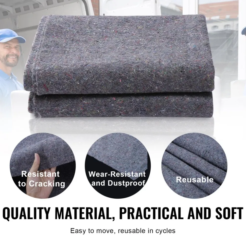 VEVOR Moving Blankets, 72" x 54", 21 lbs/dz Weight, 12 Packs, Professional Recycled Cotton Packing Blanket, Large Heavy Duty Shipping Mover Pads Perfect for Protecting Furniture, Floors, Appliances