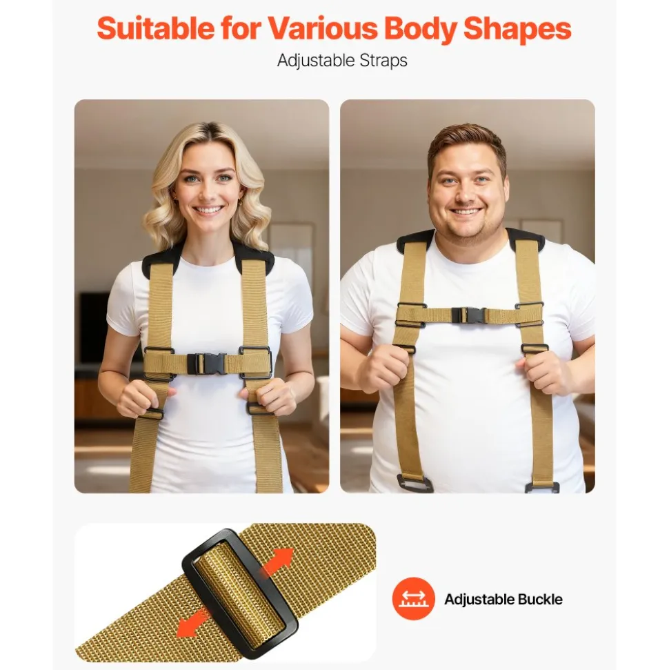 VEVOR Moving Straps, Supports up to 1000 lbs, 2-Person Lifting and Moving System with 2 Harness Straps & 2 Load-bearing Straps, Adjustable Lifting Shoulder Straps Move Furniture Appliances Mattresses
