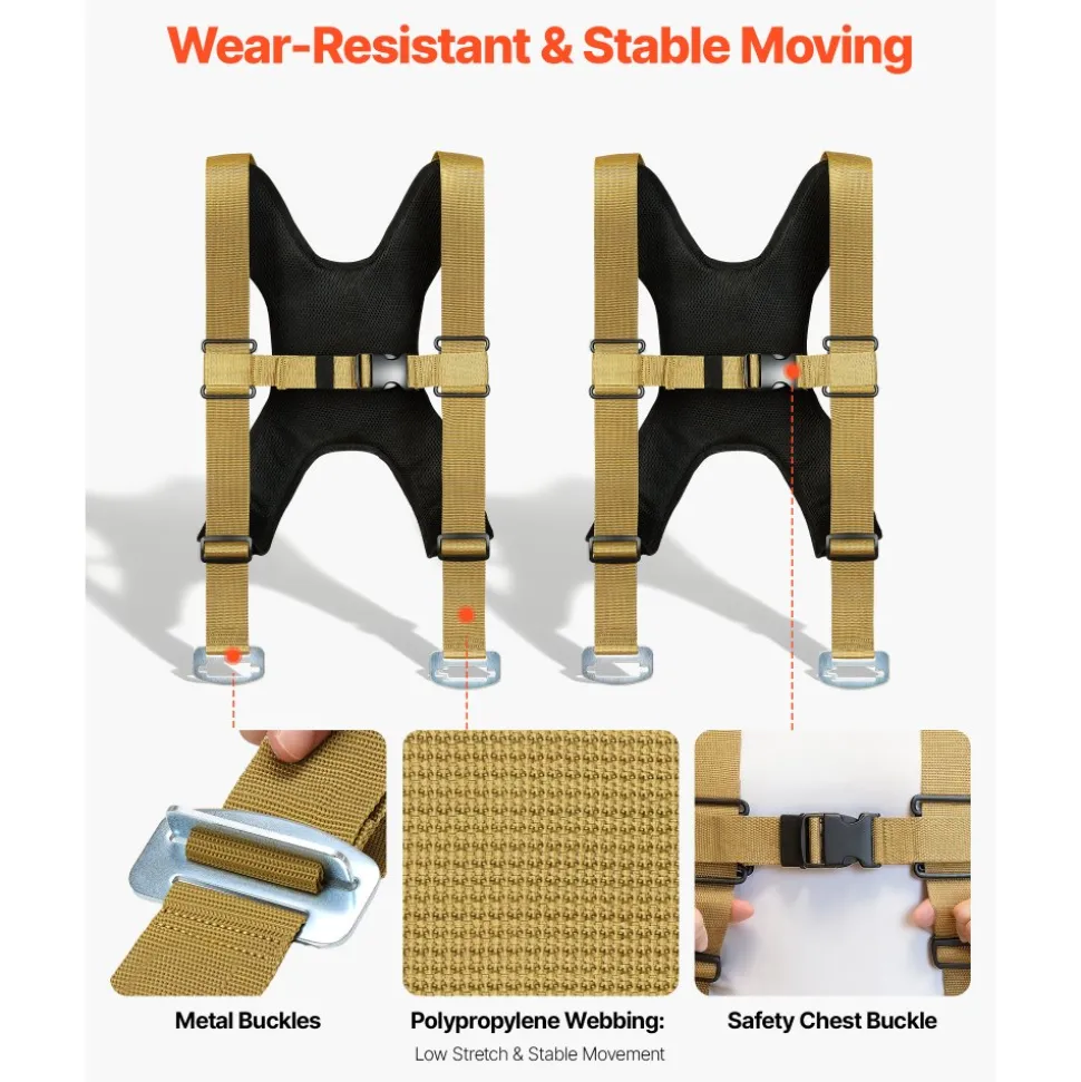 VEVOR Moving Straps, Supports up to 1000 lbs, 2-Person Lifting and Moving System with 2 Harness Straps & 2 Load-bearing Straps, Adjustable Lifting Shoulder Straps Move Furniture Appliances Mattresses