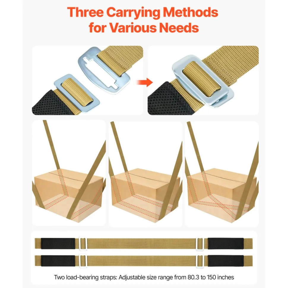 VEVOR Moving Straps, Supports up to 1000 lbs, 2-Person Lifting and Moving System with 2 Harness Straps & 2 Load-bearing Straps, Adjustable Lifting Shoulder Straps Move Furniture Appliances Mattresses