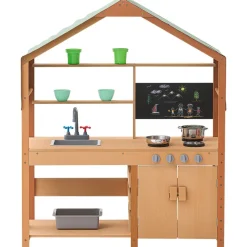 VEVOR Mud Kitchen for Kids, Wooden Toy Play Kitchen Set with Accessories, Outdoor Toddler Grocery Store Playset, Pretend Play Kitchen with Stoves, Planter Boxes, Sink, Faucet, Blackboard, Cookware Pot