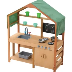 VEVOR Mud Kitchen for Kids, Wooden Toy Play Kitchen Set with Accessories, Outdoor Toddler Grocery Store Playset, Pretend Play Kitchen with Stoves, Planter Boxes, Sink, Faucet, Blackboard, Cookware Pot