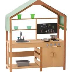 VEVOR Mud Kitchen for Kids, Wooden Toy Play Kitchen Set with Accessories, Outdoor Toddler Grocery Store Playset, Pretend Play Kitchen with Stoves, Planter Boxes, Sink, Faucet, Blackboard, Cookware Pot