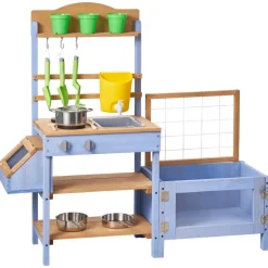 VEVOR Mud Kitchen, Outdoor Mud Kitchen for Kids, Wood Outdoor Play Kitchens with Planting Box, Critter Catcher Container, Tank, Sink, Cookware Pots and Accessories, Wooden Play Kitchens for Lawn, Yard