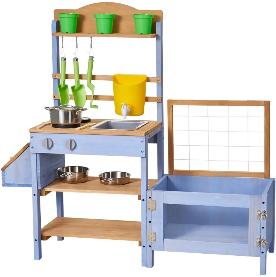 VEVOR Mud Kitchen, Outdoor Mud Kitchen for Kids, Wood Outdoor Play Kitchens with Planting Box, Critter Catcher Container, Tank, Sink, Cookware Pots and Accessories, Wooden Play Kitchens for Lawn, Yard