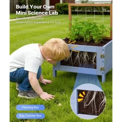 VEVOR Mud Kitchen, Outdoor Mud Kitchen for Kids, Wood Outdoor Play Kitchens with Planting Box, Critter Catcher Container, Tank, Sink, Cookware Pots and Accessories, Wooden Play Kitchens for Lawn, Yard