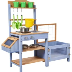 VEVOR Mud Kitchen, Outdoor Mud Kitchen for Kids, Wood Outdoor Play Kitchens with Planting Box, Critter Catcher Container, Tank, Sink, Cookware Pots and Accessories, Wooden Play Kitchens for Lawn, Yard