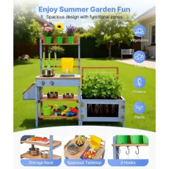 VEVOR Mud Kitchen, Outdoor Mud Kitchen for Kids, Wood Outdoor Play Kitchens with Planting Box, Critter Catcher Container, Tank, Sink, Cookware Pots and Accessories, Wooden Play Kitchens for Lawn, Yard