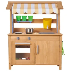 VEVOR Mud Kitchen, Outdoor Mud Kitchen for Kids, Wood Outdoor Play Kitchens with Spoons, Sink, Tank, Sunshade Canopy, Shovels, Cookware Pots and Accessories, Wooden Play Kitchens for Home, Lawn