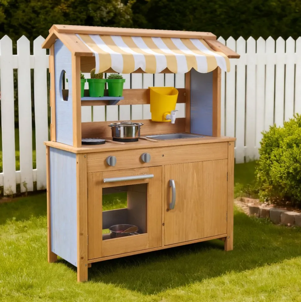 VEVOR Mud Kitchen, Outdoor Mud Kitchen for Kids, Wood Outdoor Play Kitchens with Stoves, Tank, Sink, Planting Shovels, Spatulas, Box, Cookware Pots and Accessories, Wooden Play Kitchens for Home, Lawn