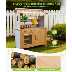 VEVOR Mud Kitchen, Outdoor Mud Kitchen for Kids, Wood Outdoor Play Kitchens with Stoves, Tank, Sink, Planting Shovels, Spatulas, Box, Cookware Pots and Accessories, Wooden Play Kitchens for Home, Lawn