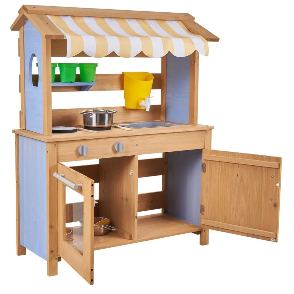 VEVOR Mud Kitchen, Outdoor Mud Kitchen for Kids, Wood Outdoor Play Kitchens with Stoves, Tank, Sink, Planting Shovels, Spatulas, Box, Cookware Pots and Accessories, Wooden Play Kitchens for Home, Lawn