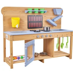 VEVOR Mud Kitchen, Outdoor Mud Kitchen for Kids, Wood Outdoor Play Kitchens with Stoves, Hooks, Double Sinks, Planting Shovels, Spatulas, Cookware Pots and Accessories, Play with Water and Sand
