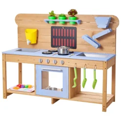 VEVOR Mud Kitchen, Outdoor Mud Kitchen for Kids, Wood Outdoor Play Kitchens with Stoves, Hooks, Double Sinks, Planting Shovels, Spatulas, Cookware Pots and Accessories, Play with Water and Sand