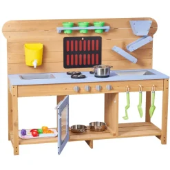 VEVOR Mud Kitchen, Outdoor Mud Kitchen for Kids, Wood Outdoor Play Kitchens with Stoves, Hooks, Double Sinks, Planting Shovels, Spatulas, Cookware Pots and Accessories, Play with Water and Sand