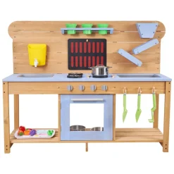 VEVOR Mud Kitchen, Outdoor Mud Kitchen for Kids, Wood Outdoor Play Kitchens with Stoves, Hooks, Double Sinks, Planting Shovels, Spatulas, Cookware Pots and Accessories, Play with Water and Sand