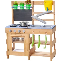 VEVOR Mud Kitchen, Outdoor Mud Kitchen for Kids, Wood Outdoor Play Kitchens with Stoves, Hooks, Sinks, Planting Shovels, Spatulas, Handle, Cookware Pots and Accessories, Play with Water and Sand