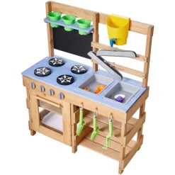 VEVOR Mud Kitchen, Outdoor Mud Kitchen for Kids, Wood Outdoor Play Kitchens with Stoves, Hooks, Sinks, Planting Shovels, Spatulas, Handle, Cookware Pots and Accessories, Play with Water and Sand