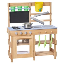 VEVOR Mud Kitchen, Outdoor Mud Kitchen for Kids, Wood Outdoor Play Kitchens with Stoves, Hooks, Sinks, Planting Shovels, Spatulas, Handle, Cookware Pots and Accessories, Play with Water and Sand