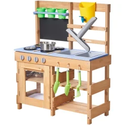 VEVOR Mud Kitchen, Outdoor Mud Kitchen for Kids, Wood Outdoor Play Kitchens with Stoves, Hooks, Sinks, Planting Shovels, Spatulas, Handle, Cookware Pots and Accessories, Play with Water and Sand