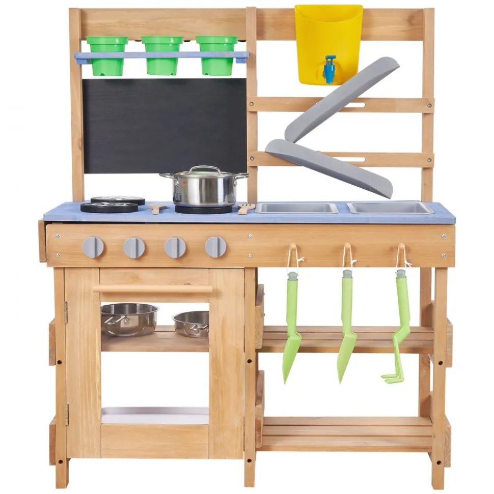 VEVOR Mud Kitchen, Outdoor Mud Kitchen for Kids, Wood Outdoor Play Kitchens with Stoves, Hooks, Sinks, Planting Shovels, Spatulas, Handle, Cookware Pots and Accessories, Play with Water and Sand