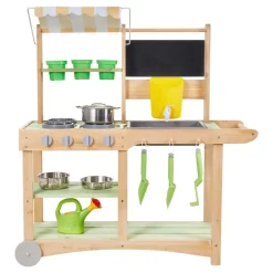 VEVOR Mud Kitchen, Outdoor Mud Kitchen for Kids, Wood Outdoor Play Kitchens with Spoons, Sink, Sunshade Canopy, Swivel Wheels, Cookware Pots and Accessories, Wooden Play Kitchens for Home, Lawn