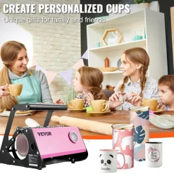 VEVOR Mug Heat Press, 11-30oz Tumbler Heat Press Machine, Sublimation Transfer Straight Skinny Tumblers, Cup Heat Press with Heat-resist Gloves & Tape, DIY Ceramic Mugs Cups Glasses, As Gift, Pink
