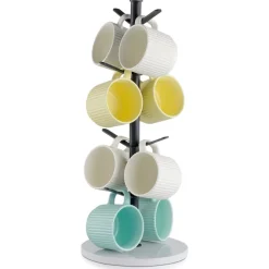 VEVOR Mug Holder Tree with Marble Base, 8 Hooks Coffee Cup Holder for Counter, Carbon Steel Mug Tree Cup Rack Stand, Upgraded Coffee Cup Tree for Coffee Bar Kitchen Home Organizer (Matte Black)