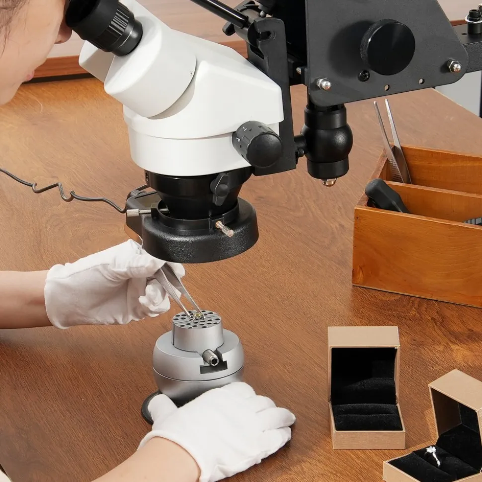 VEVOR Multi-Directional Microscope with Spring Bracket, 7X-45X Magnification Jewelry Microscope, Micro Jewelry Inlaid Stand with Integrated USB Ring LED Light and 360° Ball Vise, for Jewelry Inlay
