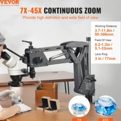 VEVOR Multi-Directional Microscope with Spring Bracket, 7X-45X Magnification Jewelry Microscope, Micro Jewelry Inlaid Stand with Integrated USB Ring LED Light and 360° Ball Vise, for Jewelry Inlay