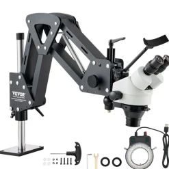 VEVOR Multi-Directional Microscope with Spring Bracket, 7X-45X Magnification Jewelry Microscope, Micro Jewelry Inlaid Stand with Integrated USB Ring LED Light, Jewelers Microscope for Jewelry Inlay