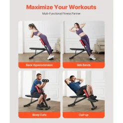 VEVOR Multi-Functional Weight Bench for Full Body Workout, Roman Chair Hyperextension Bench, 330 lbs Adjustable & Foldable Equipment for Back Arm Core Ab Workout, Sit Up Exercise Machine for Home Gym