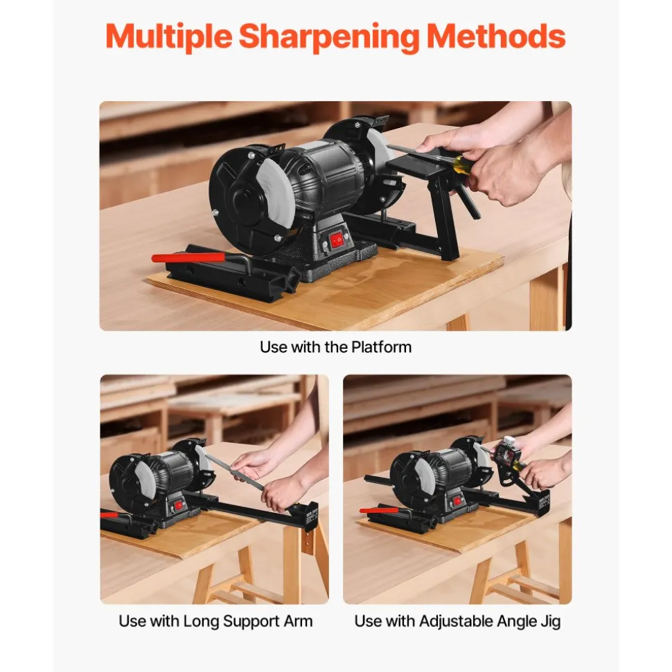 VEVOR Multi-Grind Sharpening System, Vari-Grind Pro Sharpening Jig Kit for 6" & 8" Bench Grinders – with Platform, Long Support Arm & Fingernail Gouge Jig, for Chisels, Woodturning, Plane Irons