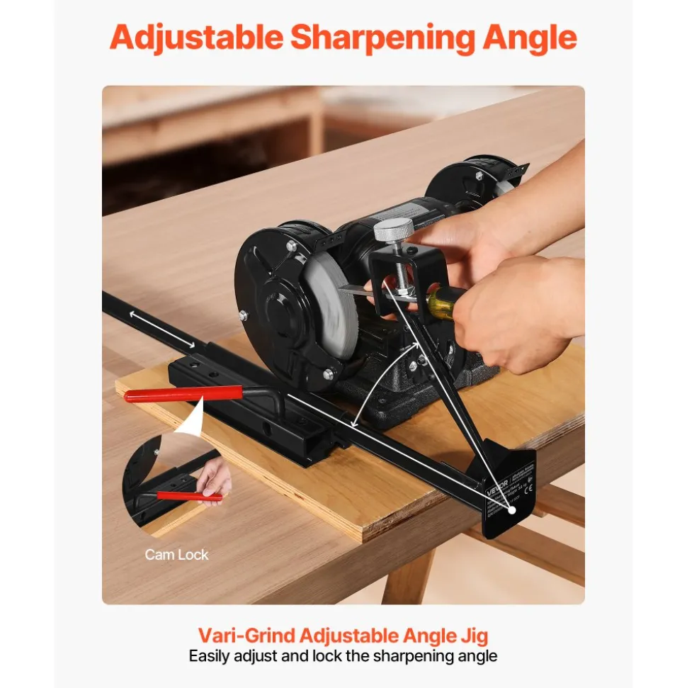 VEVOR Multi-Grind Sharpening System, Vari-Grind Pro Sharpening Jig Kit for 6" & 8" Bench Grinders – with Platform, Long Support Arm & Fingernail Gouge Jig, for Chisels, Woodturning, Plane Irons