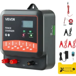 VEVOR Multi-Powered Electric Fence Charger, 2J/3J/5J, Electric Fence Energizer with Real-Time LED Display, 6.2 Miles Range, AC DC Powerful Fences Charger, Keep Out Wild Animals, for Livestock Poultry