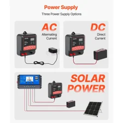 VEVOR Multi-Powered Electric Fence Charger, 2J/3J/5J, Electric Fence Energizer with Real-Time LED Display, 6.2 Miles Range, AC DC Powerful Fences Charger, Keep Out Wild Animals, for Livestock Poultry