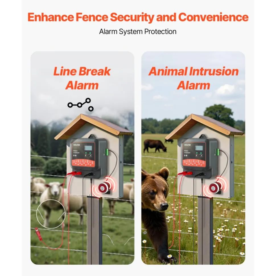 VEVOR Multi-Powered Electric Fence Charger, 2J/3J/5J, Electric Fence Energizer with Real-Time LED Display, 6.2 Miles Range, AC DC Powerful Fences Charger, Keep Out Wild Animals, for Livestock Poultry